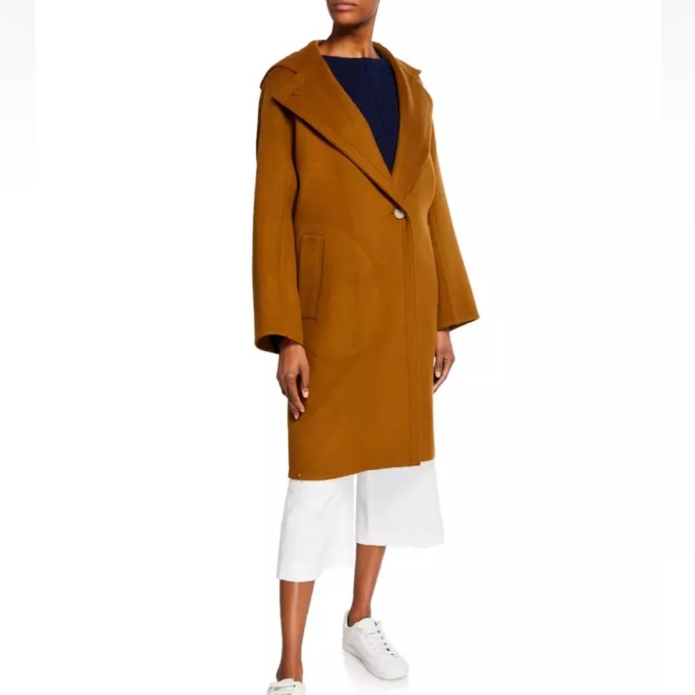 VINCE One-button Hooded Wool Coat In Brown Size M - Picture 2 of 15